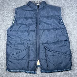 Vintage 90s Conquest Sportswear Blue Puffer Vest Rip Stop Talon Zipper Men's XL